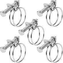 Double Wire Hose Clamps 18-22mm Adjustable 304 Stainless Steel Hose Clamps for Water Hose Automotive Hose 5pcs