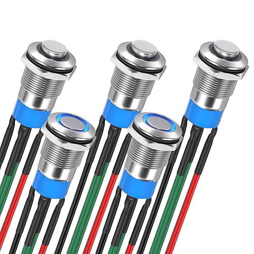 DaierTek Interruptor de botĂłn con pestillo de 0.472 pulgadas, interruptor de botĂłn pulsador de 12 V, carcasa plateada, luz LED azul, impermeable, DaierTek Interruptor de botĂłn con pestillo de 0.472 pulgadas, interruptor de botĂłn pulsador de 12 V, carcasa plateada, luz LED azul, impermeable,