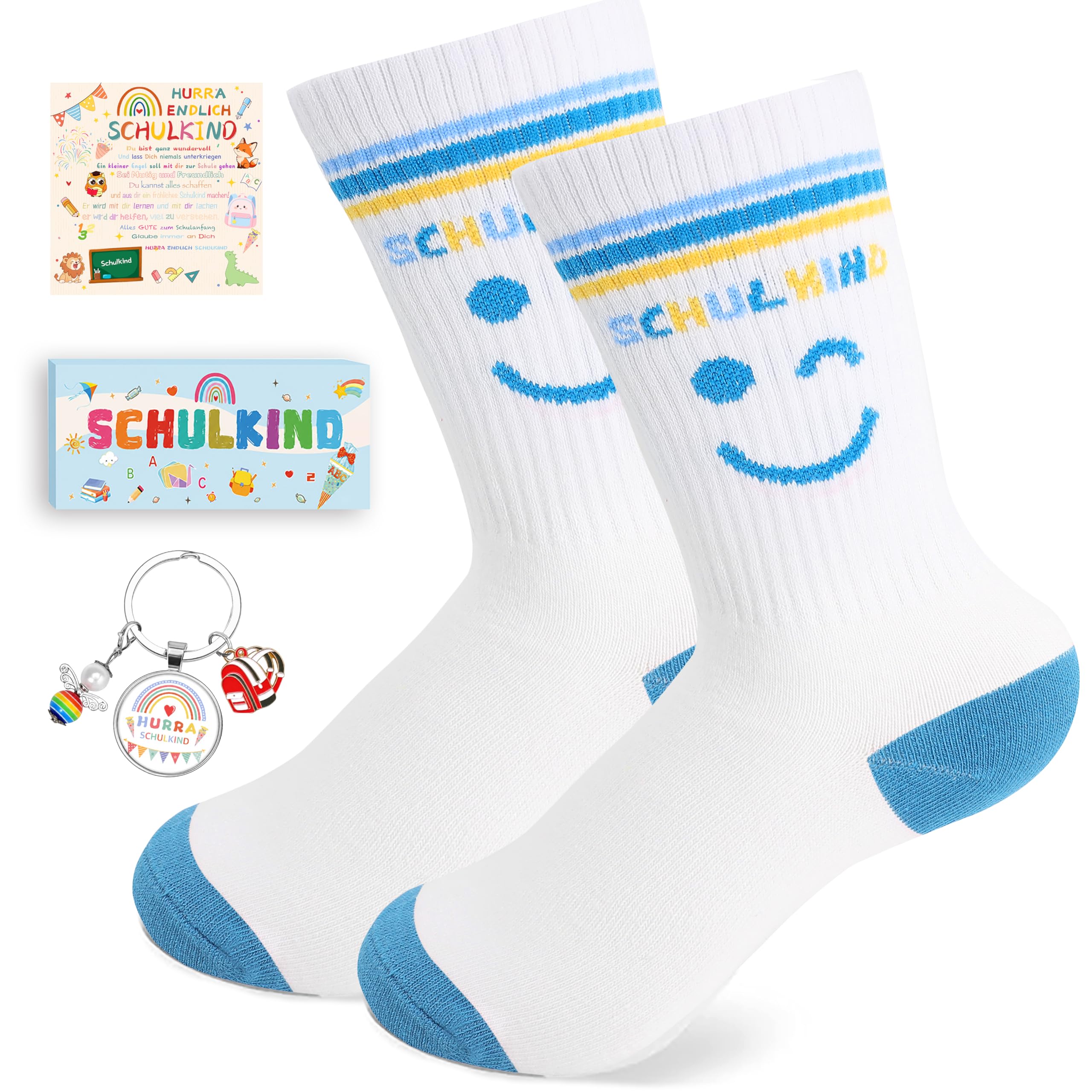 Schulkind Socken 25-34 Jungen Mädchen,Einschulung Geschenk Socken,2026 einschulung Schulkind Baumwolle Schultüte Füllung Schulanfang einschulung Geschenk mädchen Jungen mit Grußkarte Geschenkbox