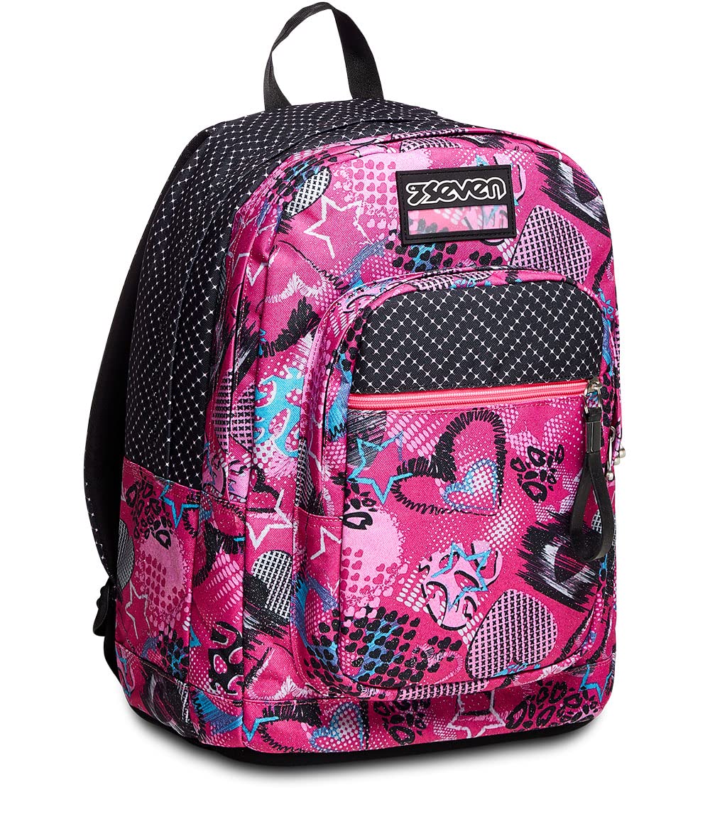Seven RUCKSACK NEW FIT GLAMHEART GIRL Backpack für Schule,Mädchen und Jungen,violett, italienisches Design +Federmäppchen, Mäppchen, Federtasche,Kugelschreiber,3 Fächer, Mädchen & Jungen,Grundschule