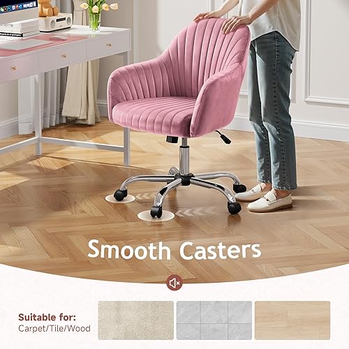 Miniatura 7 de Warmiehomy Silla de Escritorio de Terciopelo para Oficina en Casa, Silla de Trabajo Giratoria Ajustable Moderna, Sillas de Tocador para Mujeres con