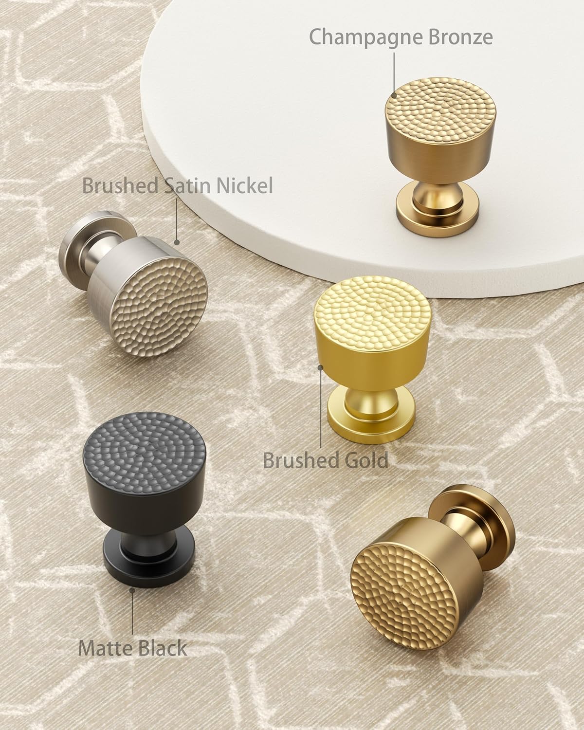 9BUILD 10 Pack Champagne Bronze Cabinet Knobs 1.2 Inch Modern Kitchen Hardware for Cabinets Knob Champagne Round Dresser Knob Hammered Drawer Knobs