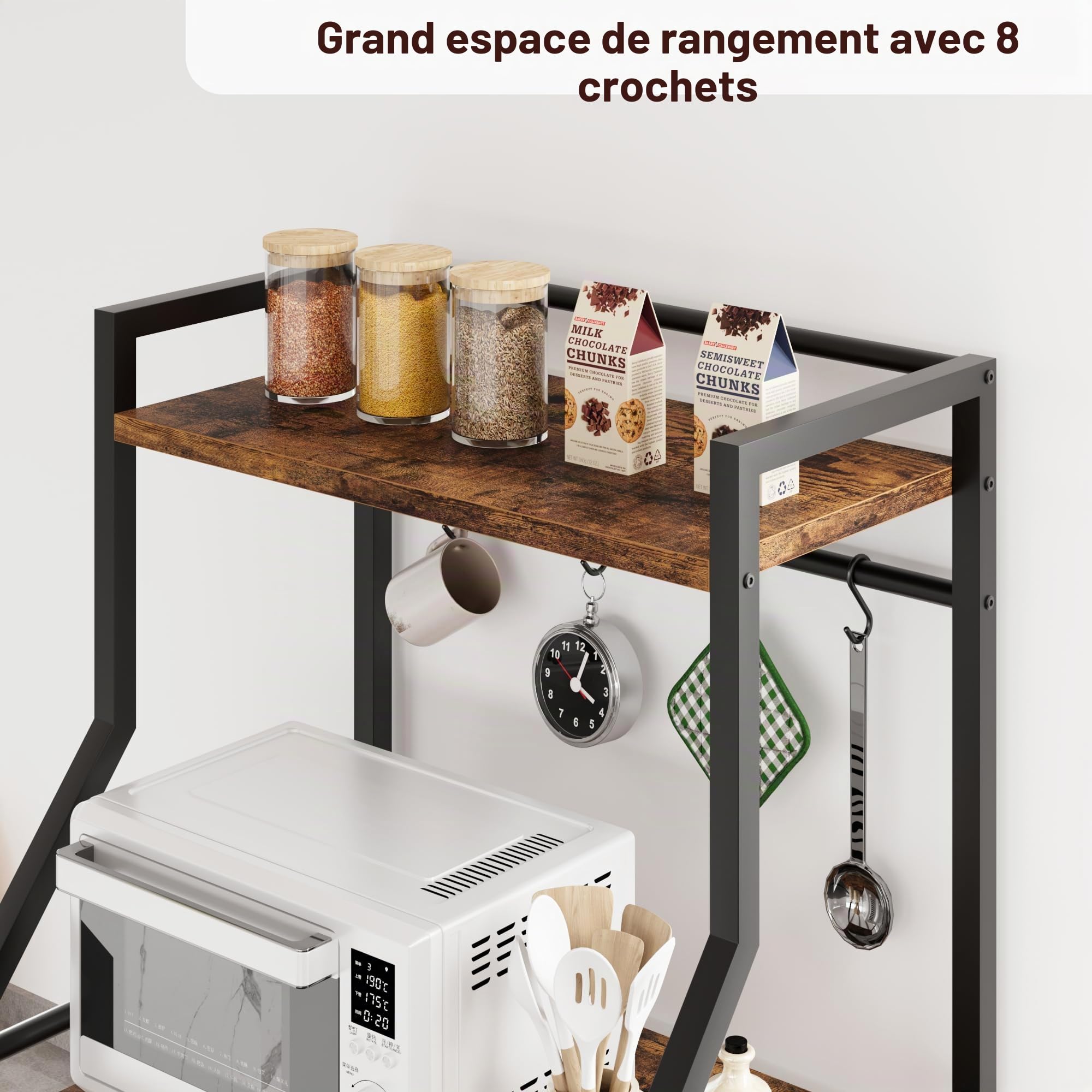 Étagère de Cuisine, Meuble de Rangement à 4 Niveaux,Style Industriel Étagères de Stockage pour Four à Micro-Ondes, Cadre en Acier,60 X 40 X 128CM,Marron Rustique