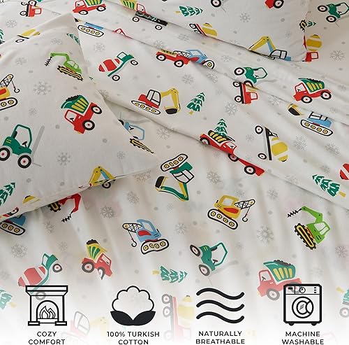 Miniatura 2 de Great Bay Home Juego de sábanas de Navidad de franela de algodón turco 100 %, para niños, bajera con gran caída lateral, suaves, para cama cálida,