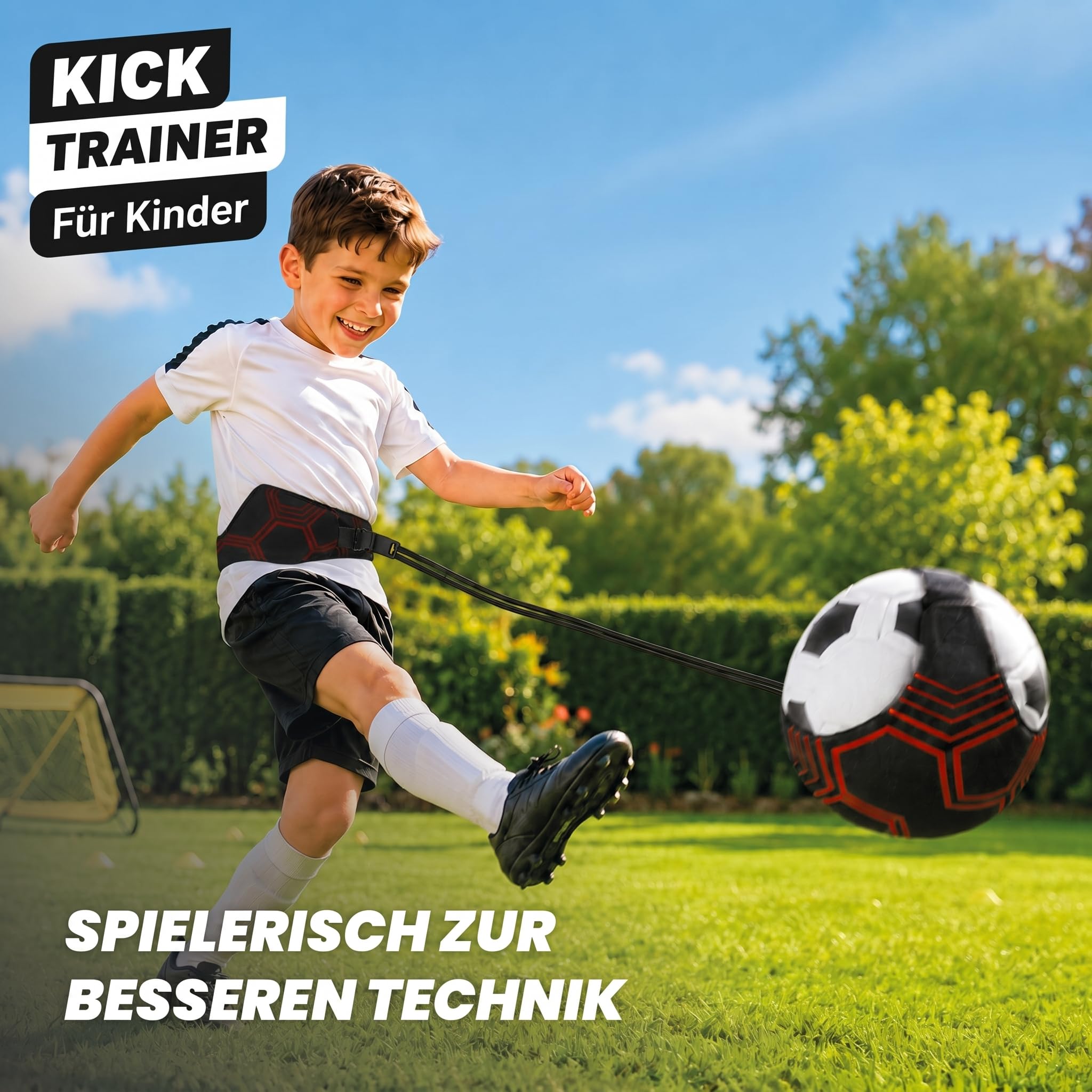 Kyto Sports Fußball Trainingsset für Kinder & Erwachsene – 5-teiliges Fußball Set mit Kickmatte, Solo Trainer, Koordinationsleiter, Markierungshütchen & Ballpumpe - Technik, Dribbling & Agility
