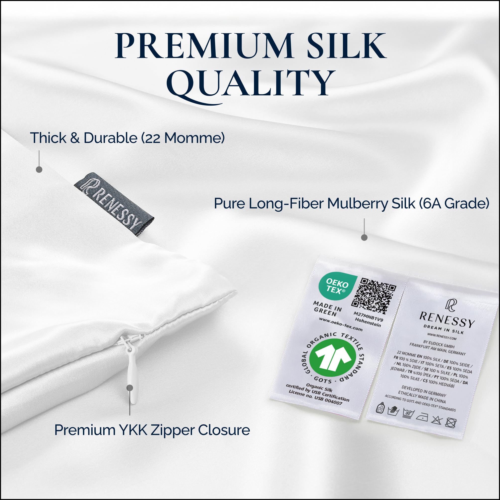 Premium Silk Pillowcase 100% Organic Mulberry Silk, 22 Momme, Grade 6A - Oeko-Tex Certified in Germany - Luxury for Hair & Skin, 1 Piece (Queen Size 20x30 Inches, Graphite Grey)