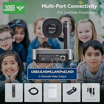 Tenveo 4K PTZ Camera and Controller Bundle - 20X AI Tracking HDMI/USB3.0/LAN(PoE) 4K NDI PTZ Camera(3PCS) and 5'' LCD Screen NDI Joystick Controller + PoE Switch for Church Events Live Streaming