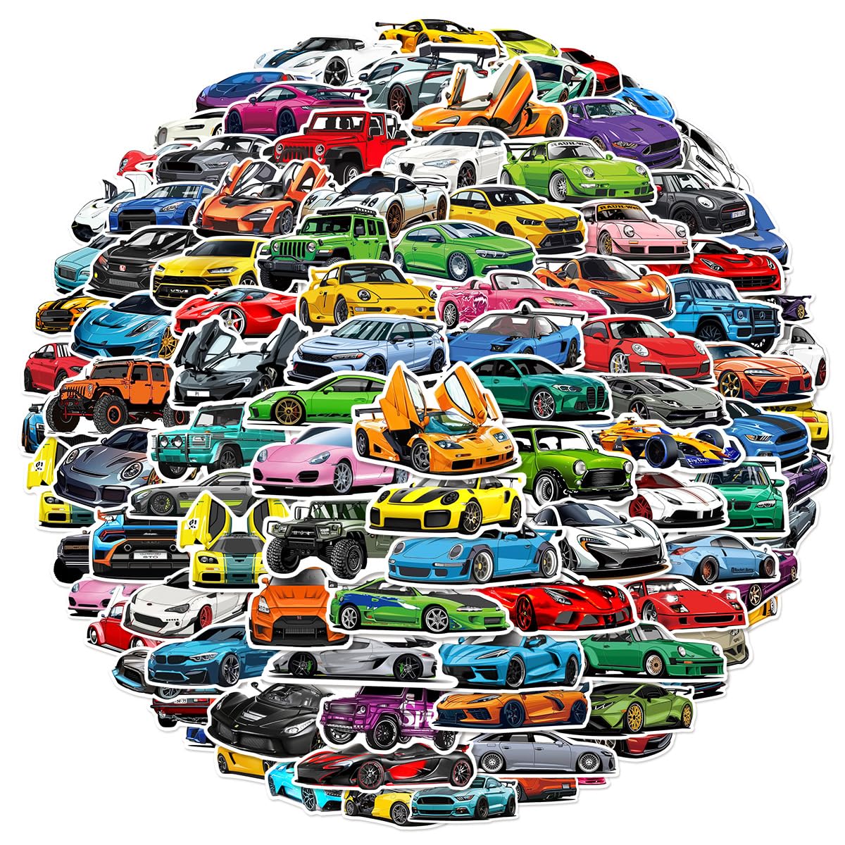 100 Pieces Racing Car Stickers for Water Bottle|Vinyl Waterproof Sticker Laptop Skateboard Phone Car Decals for Teens Adults Party Favors Supplies Decor (Racing Decals)