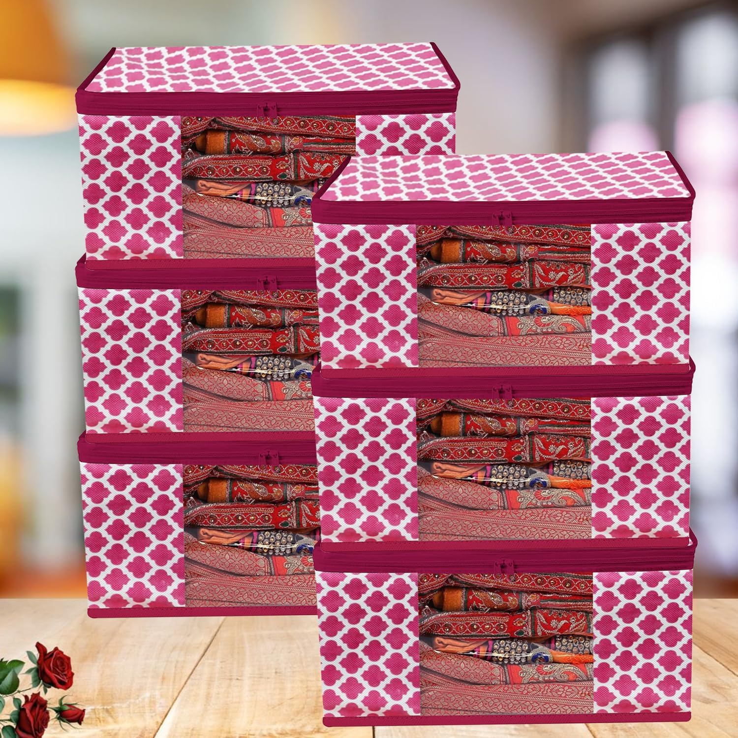 - Saree Covers | Clothes Storage Bag | Storage Organizer Bag | Zip Closure Saree Cover | Wardrobe Organizer |Transparent Window Saree Bag | |Saree Packing Covers For Wedding |SCPANPINK06