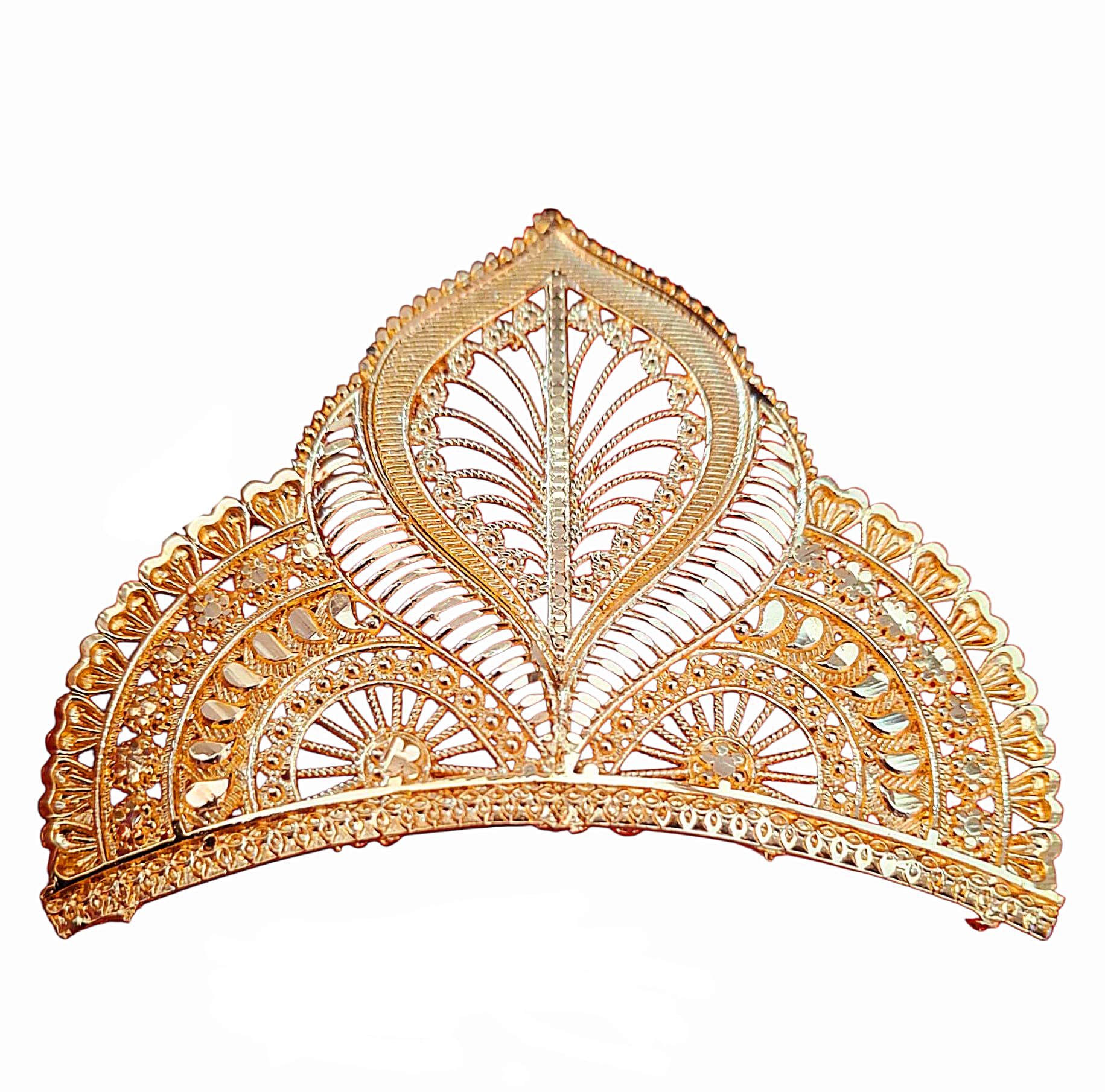 Heritage Golden Mukut - Traditional Wedding Headpiece for Bengali Brides - Lightweight Rajwada Inspired Crown - Ethnic Marriage Jewelry for Anniversary and Cultural Festivals Gift-image-8
