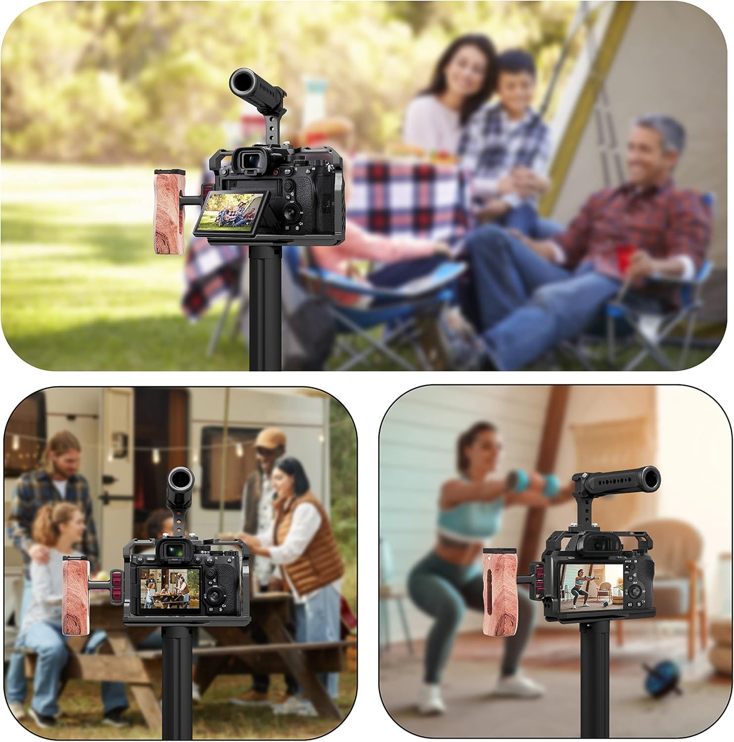 Aluminum Alloy Camera Cage Kit Replacement for Sony A7 M3 /ARIII / A7III / A7II / A7SII / A7RII with Top Handle Grip Wooden Side Handle - Image 7
