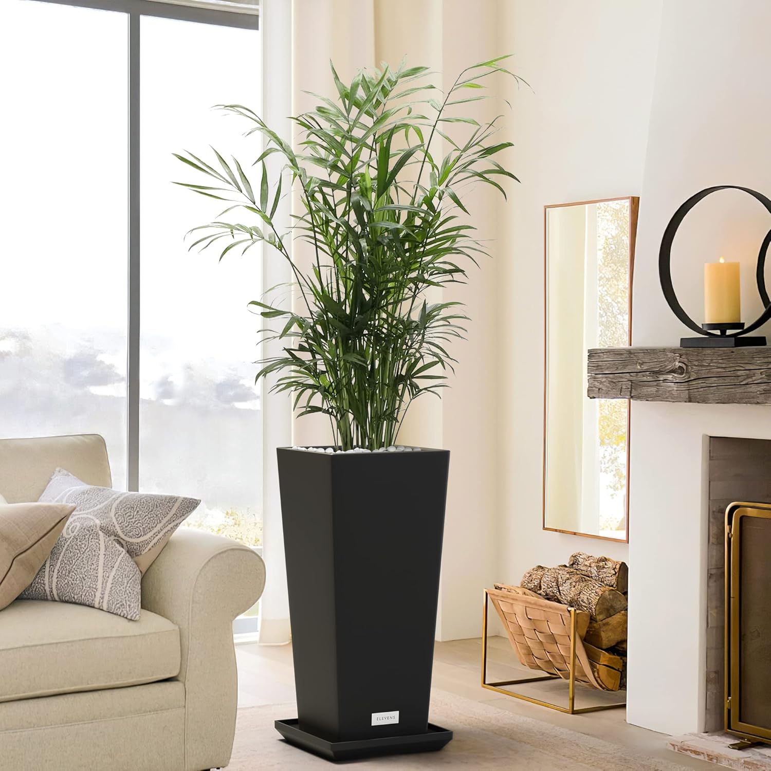 Elevens Outdoor Planter 27 inches Larger Flower Pots Indoor Modern Tapered Square Outdoor Planter Indoor and Outdoor Flower Pots for Front Door, Patio and Deck(2 pack)