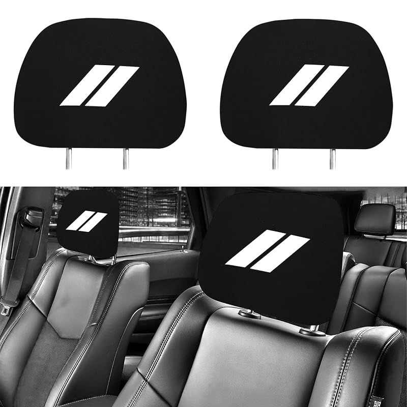 Capas para Encosto de Cabeça YOSRTER em Algodão Preto com Acabamento Branco para Dodge Charger, Challenger e Durango, Pacote com 2