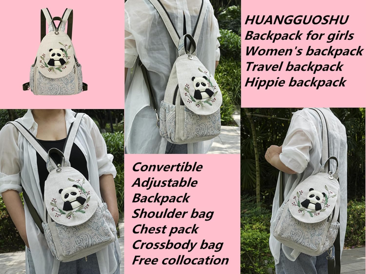 HUANGGUOSHU Women's Boho Knit Mini Backpack - Handmade Multi-Pocket Purse, Secure Zipper, Gift for Her - Bunny Design - Image 3