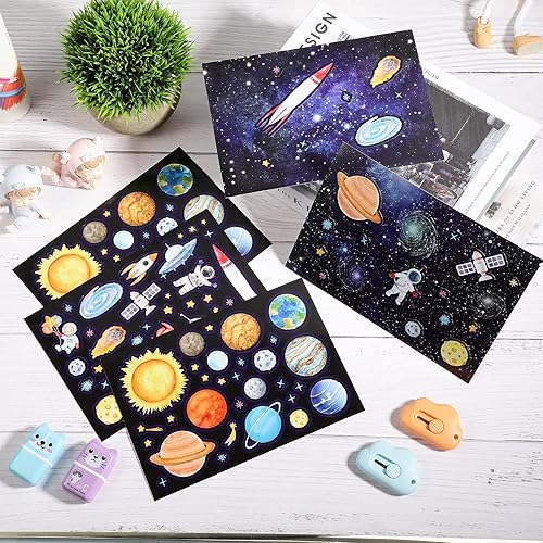 Vista 5 de Tenare 24 hojas de calcomanías espaciales para niños, sistema solar, astronauta, mezcla y combina la pared exterior exterior, haz tu propia
