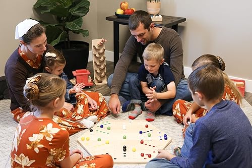 Miniatura 9 de AmishToyBox.com Wahoo - Juego de mesa de juego de mármol de madera, grande de 24 pulgadas de ancho, madera de roble maciza, doble cara, con canicas