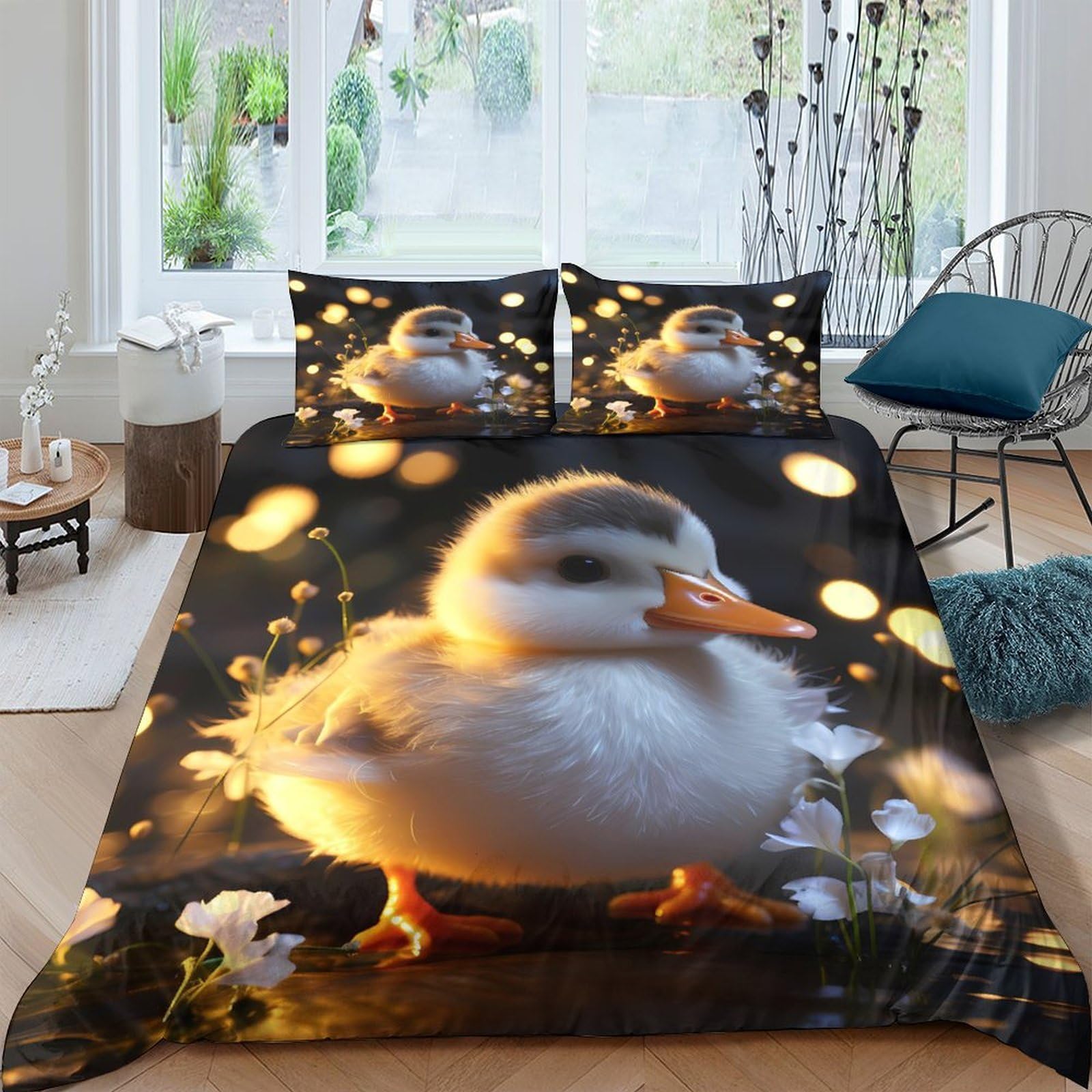 Ctjqhvkz Style-7 3D Printed Duckling Glow Fitted Sheet Microfiber Soft Anti-Slip Bed Sheet For Bedroom Dorm Mattress Cover Decor Single（135X200cm）