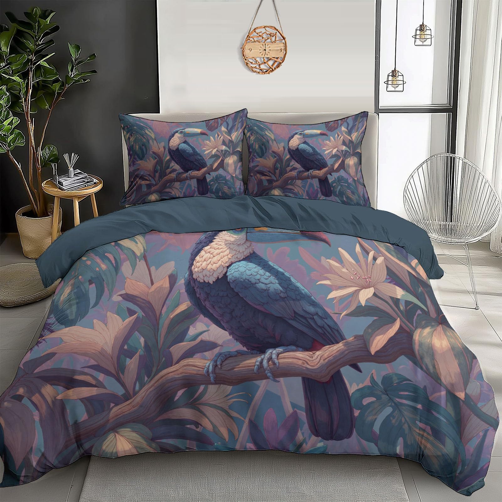 Housse de couette toucan dessin fait main 200x200cm aux couleurs mélangées pour lit enfant