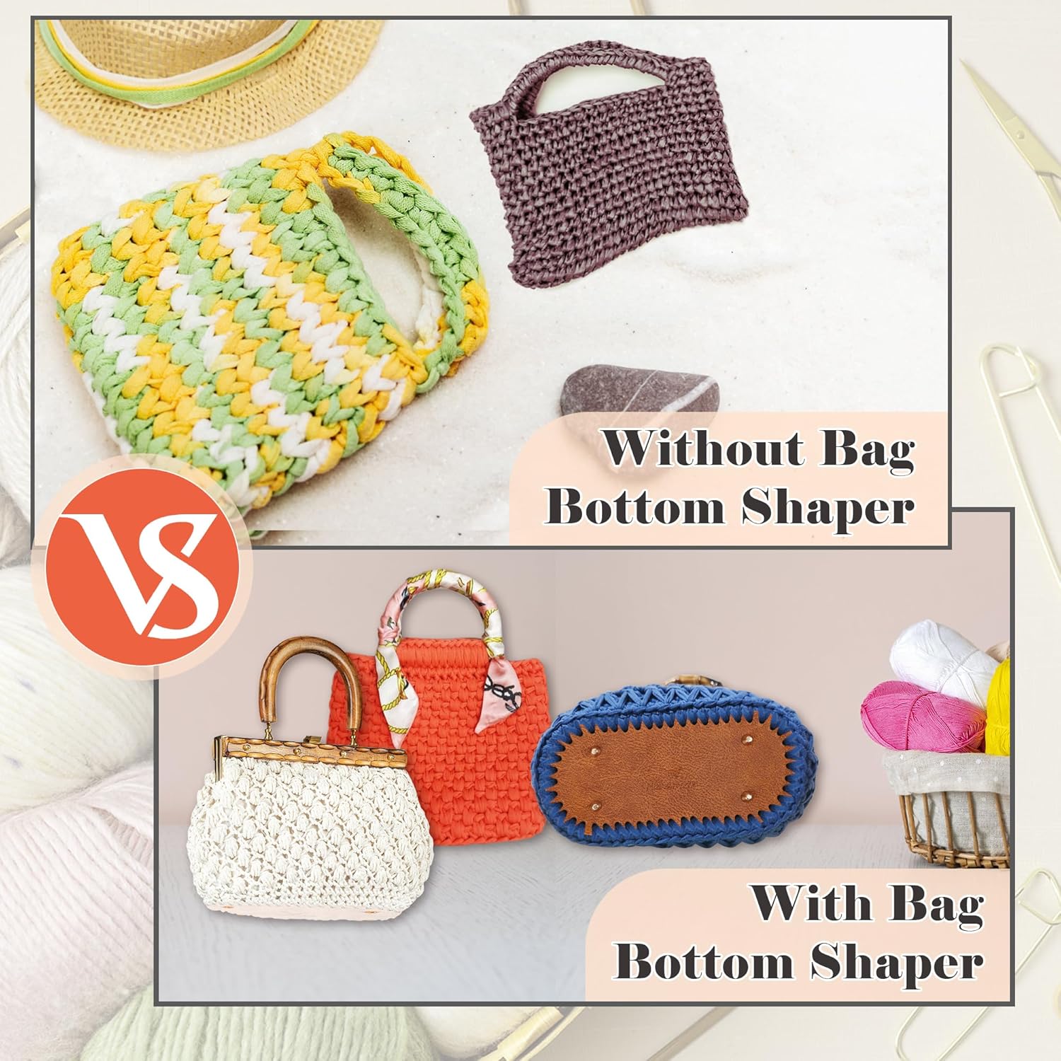 Coitak 4 PCS Bag Bases for Crochet with 2 PCS Crochet Hook, 4 Colors Leather Purse Bottoms for Crocheting, Handmade Purse Making Supplies with Holes for DIY Bag - Image 6