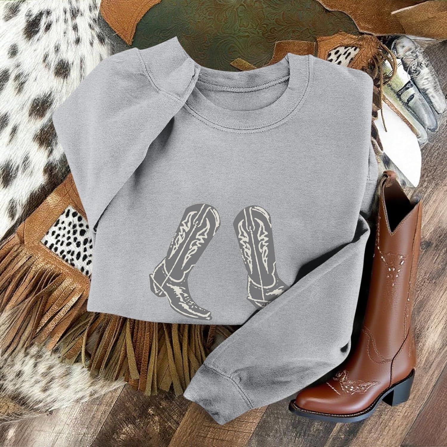 Western Cowgirl Boots Graphic Sweatshirts For Women Country Vintage Hoodies Long Sleeve Cowboy Rodeo Shirts Pullover - Image 6