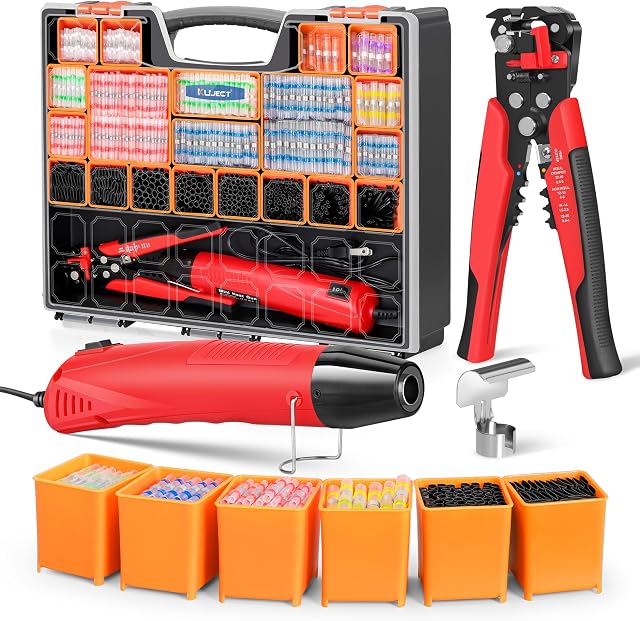 Ultimate All-in-One Heat Shrink Solder Seal Wire Connectors Kit – Wire Striper, Heat Gun, Kuject 2000PCS Waterproof Solder Stick Butt Connectors, Electrical Wiring Connector Kit for Marine Automotive