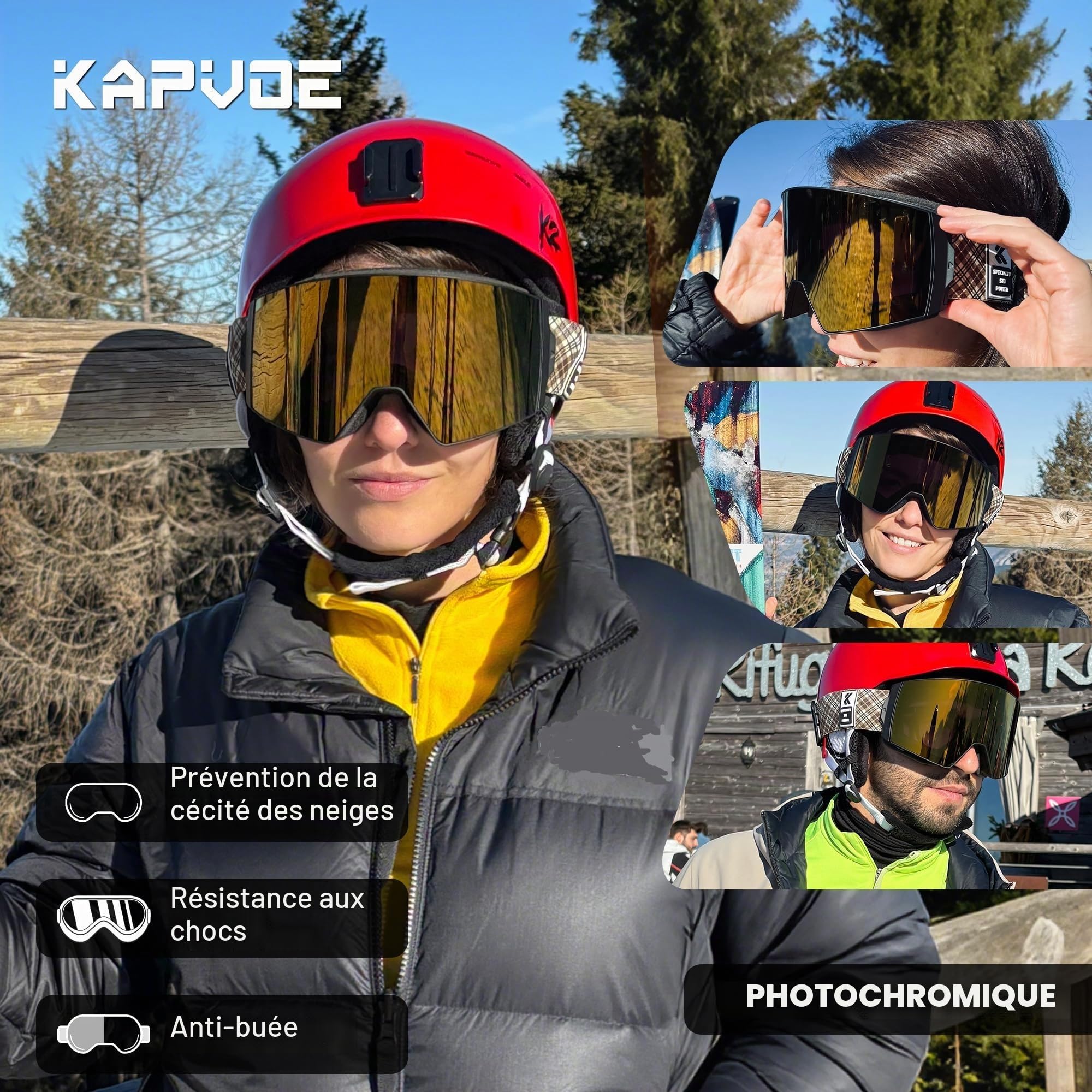 KAPVOE Masque de Ski Photochromique Magnétique Antibuée OTG K721