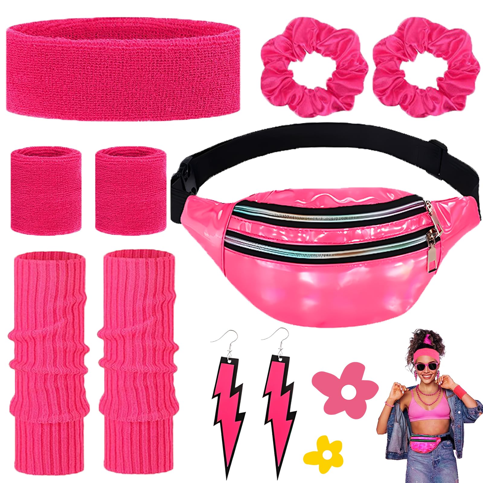 Set Accessori Anni 80 - 14 Pezzi - Orecchini, Collana, Guanti A Rete - Per Feste A Tema - Foto 12