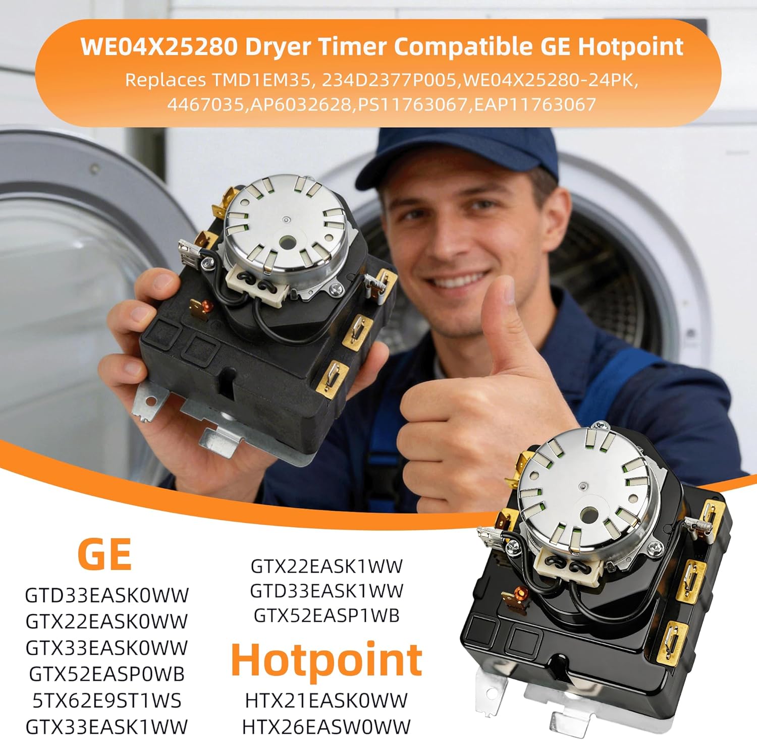 TMD1EM35 234D2377P005 Dryer Timer Replacement for GE Replaces WE04X25280 HTX26EASW0WW 5TX62E9ST1WS GTX22EASK1WW GTX52EASP1WB GTD33EASK0WW GTX22EASK0WW GTX33EASK0WW AP6032628 PS11763067