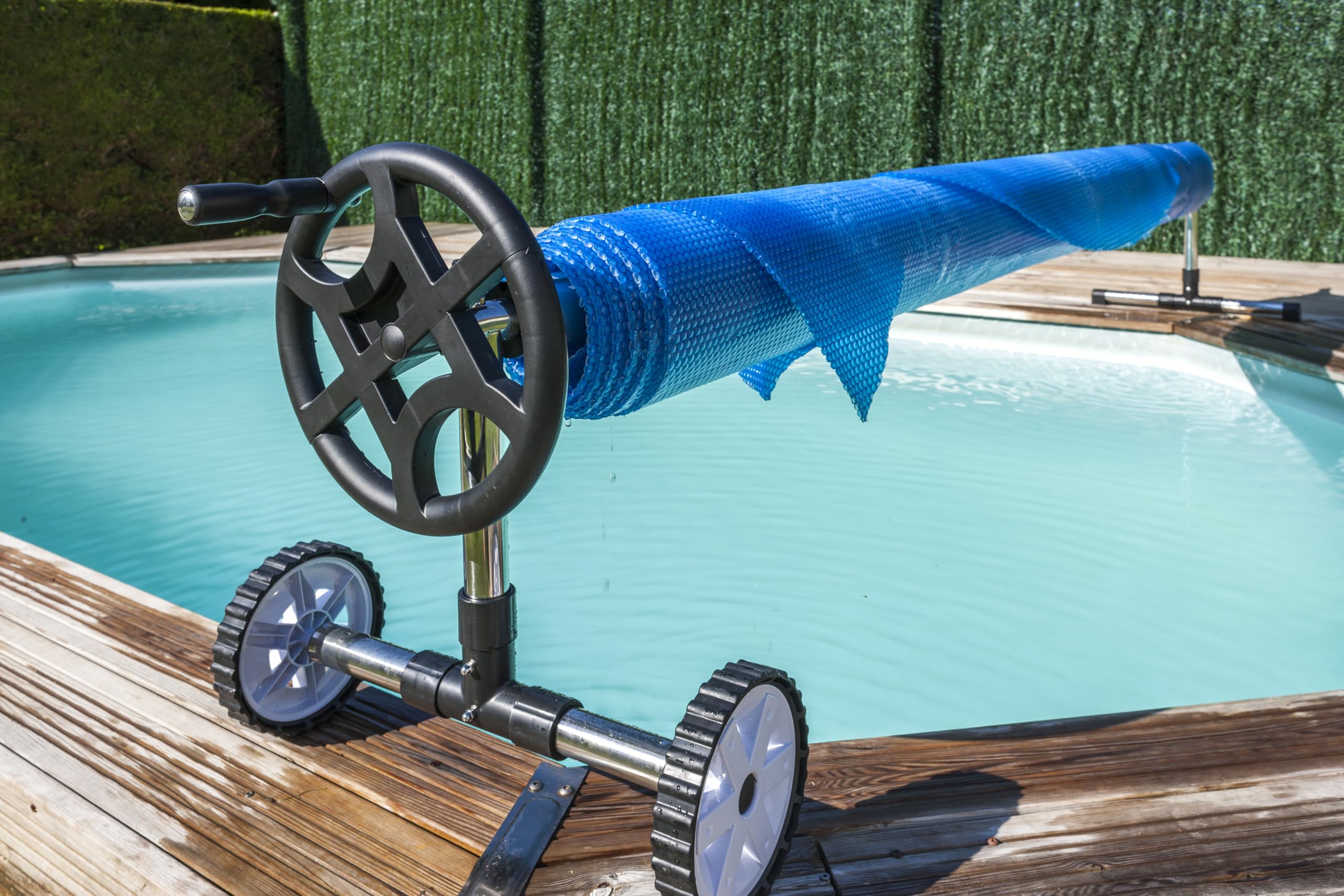 Gre 90171 - Enrollador Telescópico para Piscinas Enterradas - Ancho Máximo 5,50 m, Aluminio Anodizado y Ruedas Giratorias.