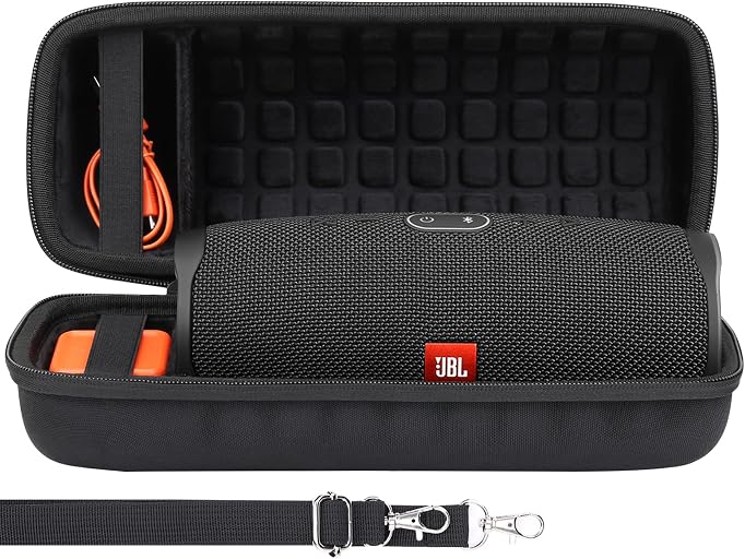 co2CREA Hard Travel Case for JBL Charge 5/4 Speaker, Black | Shock Protection, Accessory Compartment, Comfortable Handle, Portable Storage, Detachable Shoulder Strap