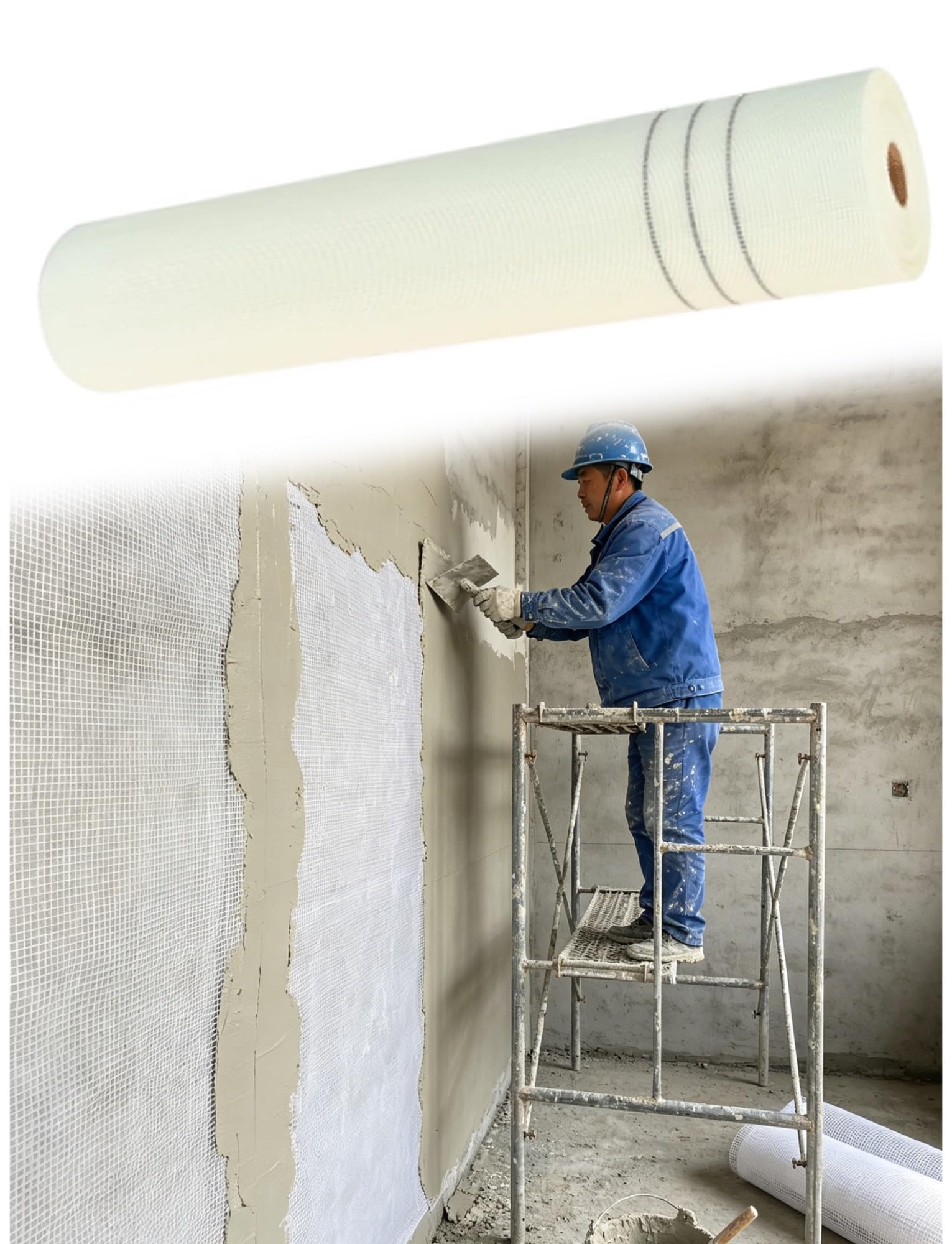 Rotolo di rete in fibra di vetro resistente agli alcali | For la riparazione di crepe, intonacatura, cartongesso e isolamento esterno.(L-5000 cm/164.0 ft x 140 g/㎡)