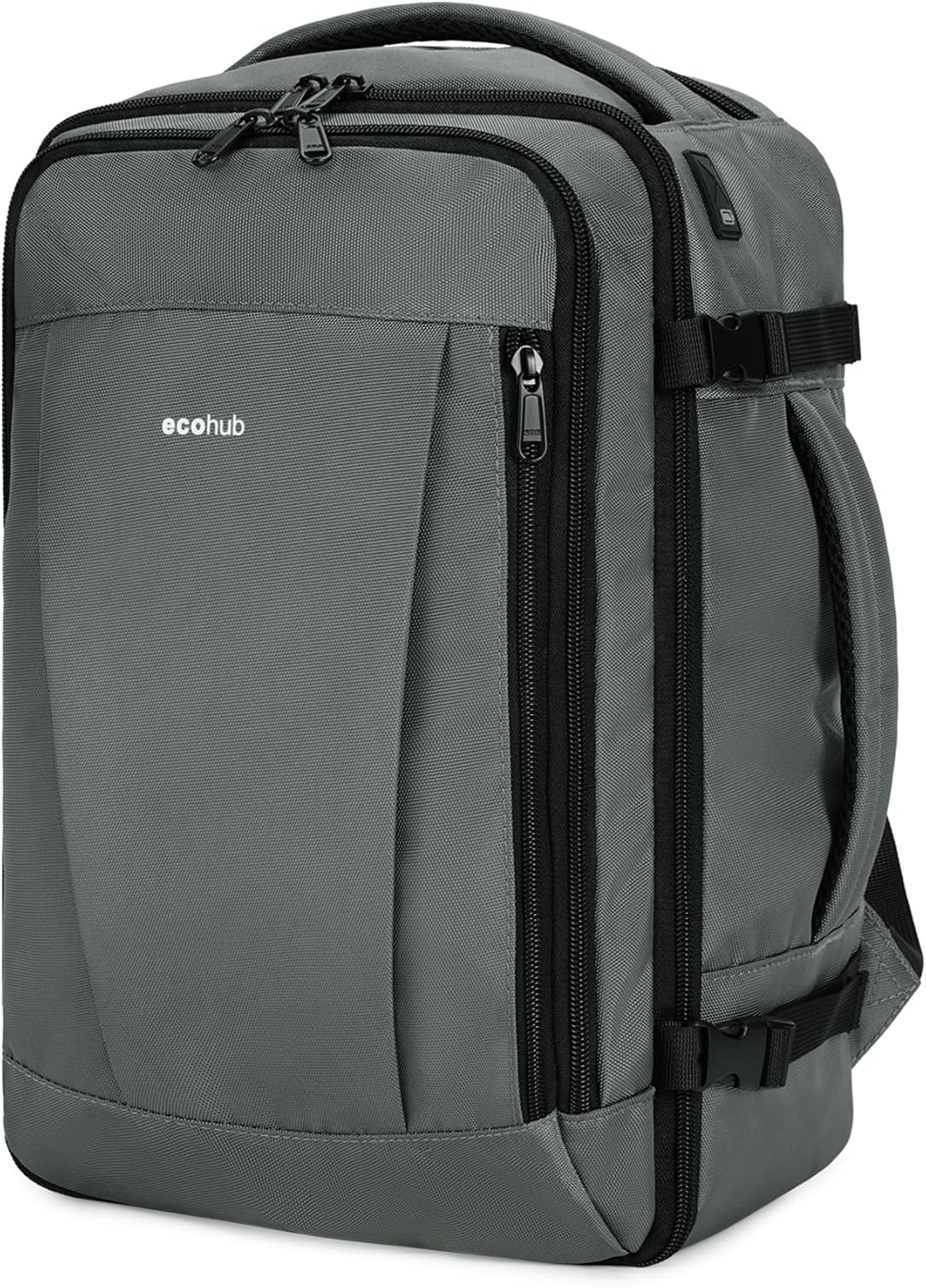 ECOHUB 20L Max Ryanair Cabin Bag 40x20x25 Underseat Backpack Carry on Bag Hand Luggage Backpack with USB Port Recycled PET Eco Friendly Rucksack for Women & Men, Light Grey (Patented)