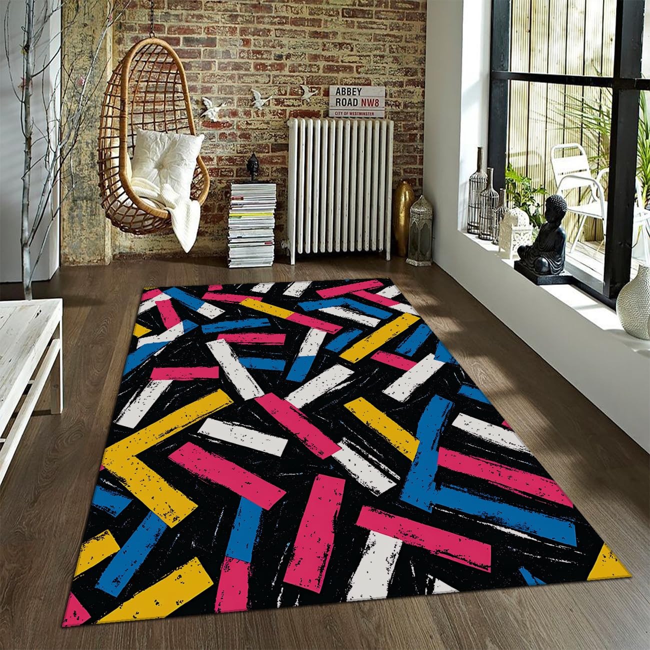 Współczesny dywan miękki abstrakcyjny ekspresjonizm geometryczne klocki Dywan Kolorowy dywan Vintage do estetycznej dekoracji sypialni 120x180cm
