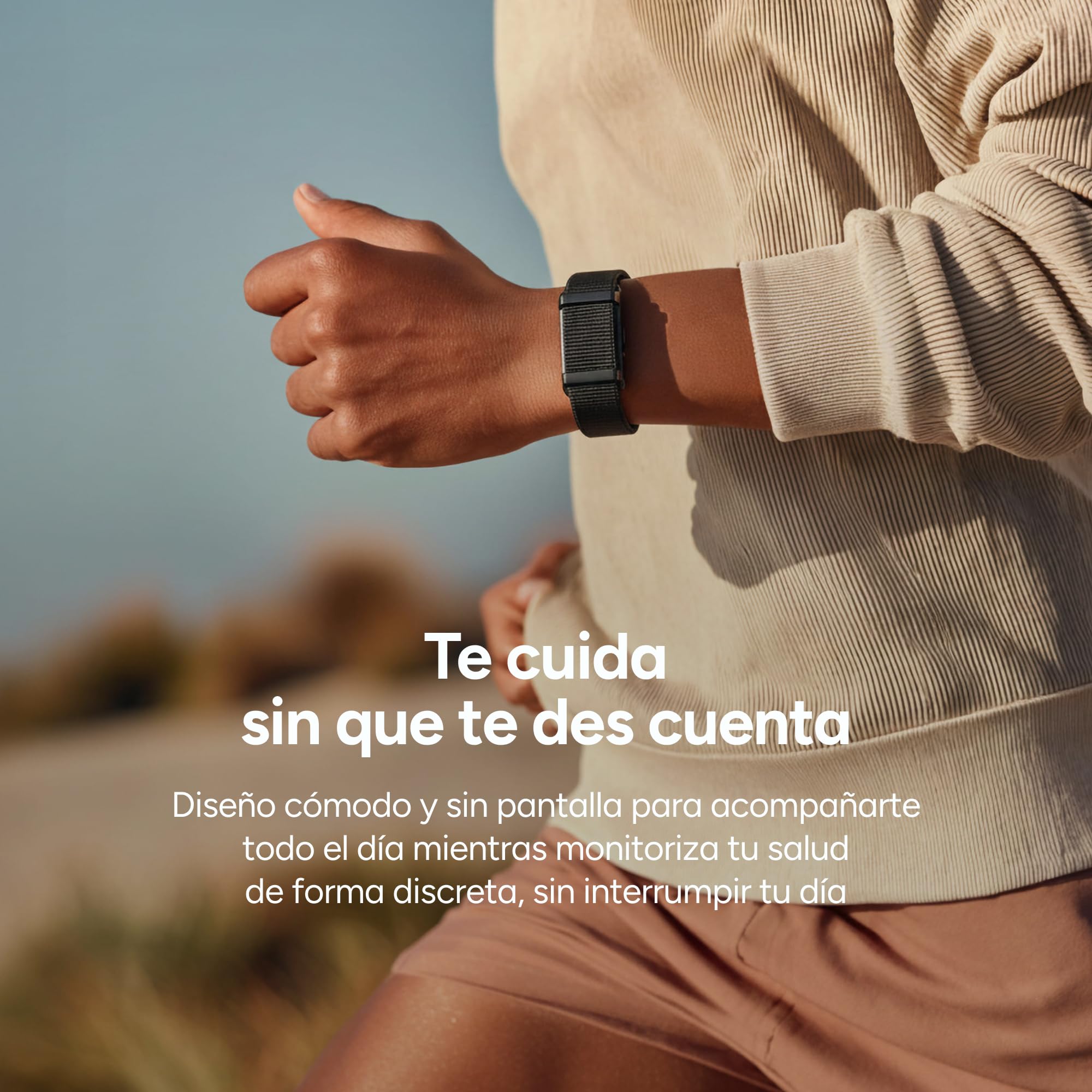 KSIX Vitalis Go Smartband sin Pantalla, Monitor Frecuencia Cardíaca, Oxígeno, Temperatura, Sueño, Estrés, 5 ATM, 30 Días Autonomía, 2 Correas Verde y Beige
