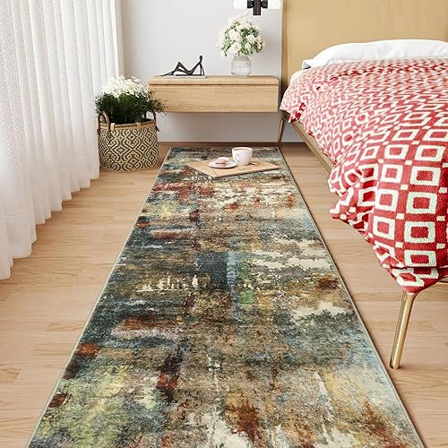 Morebes Alfombra lavable de 2 x 8 pies, antideslizante, diseño abstracto moderno, color rojo, alfombra de entrada para interiores, no desprende disponible en Yaxa Peru