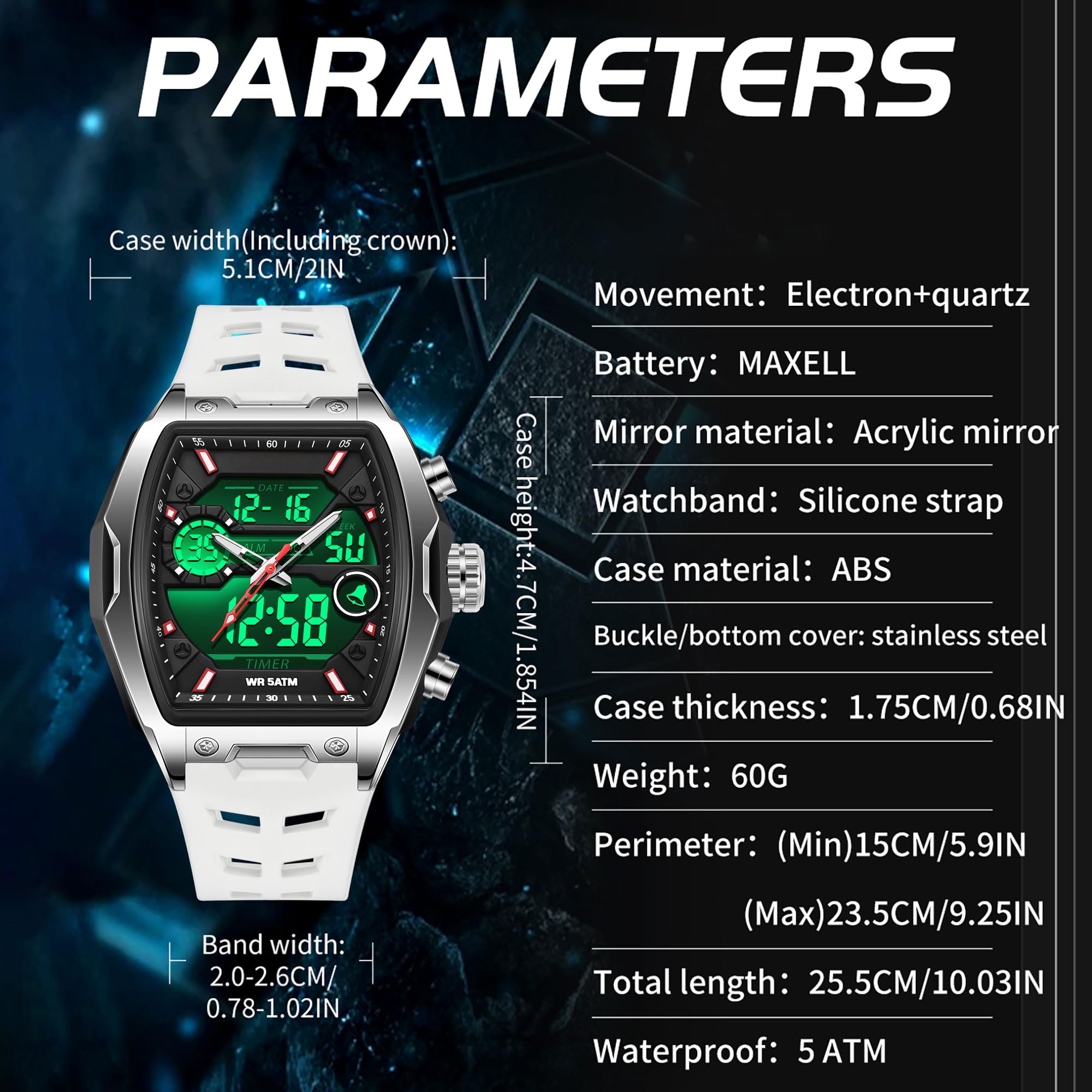 findtime Montre numérique étanche pour homme avec alarme, chronomètre, compte à rebours avec bracelet en silicone au design unique