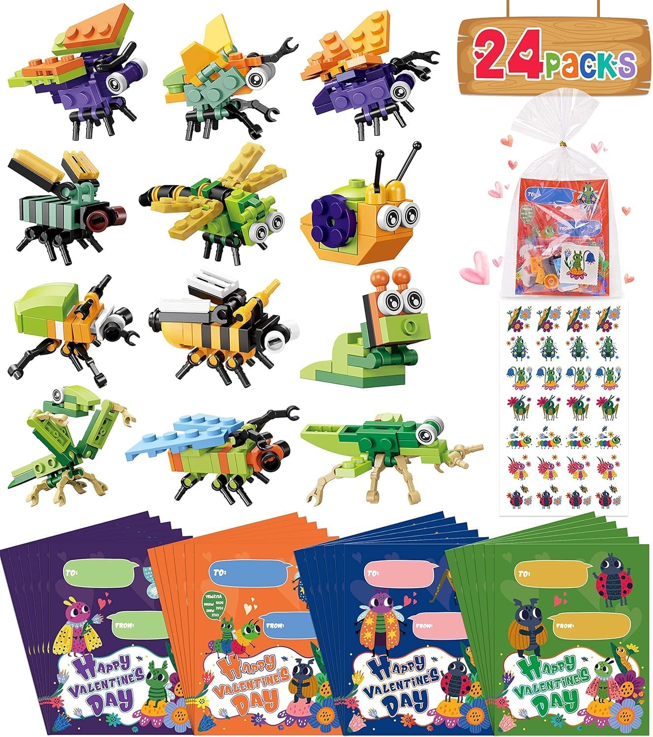 Colplay 24 Pack Insect Building Blocks Valentines Day Gifts Set
