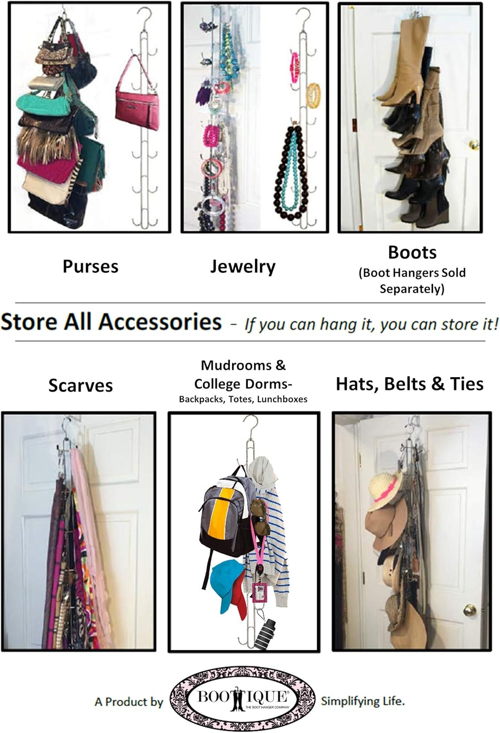 Over Door and Closet Purse Hanger Organizer- 12++ Max Purse Storage, Bag Holder Rotates 360, Quality Heavy Duty Chrome Holds 50lbs; Purses, Handbags, Totes, Crossbody, Backpacks, Fanny, Belt Bags