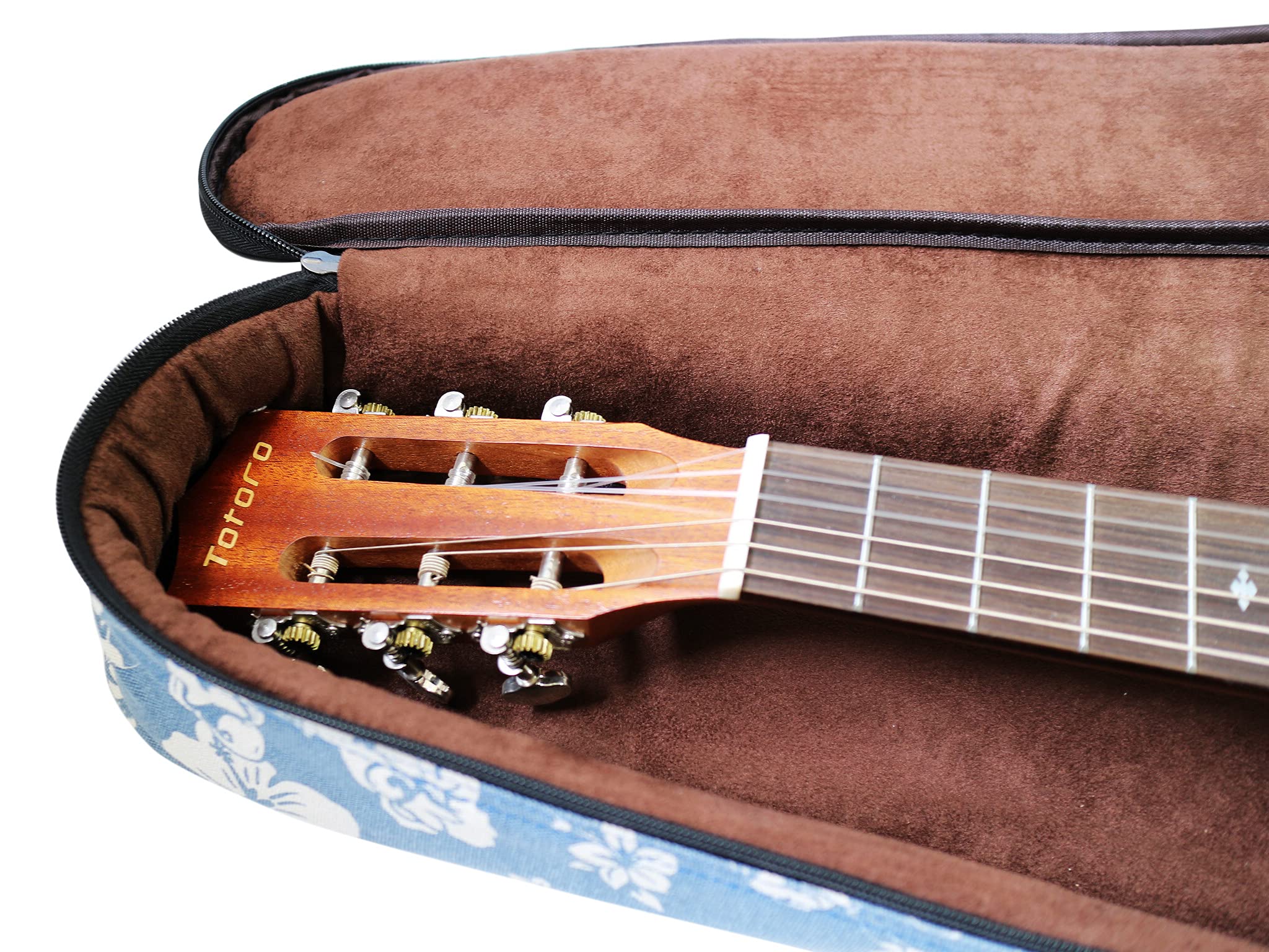 MUSIC FIRST Original Design 15 mm dick gepolstert Hawaii-Stil Blue and White Plumeria Canvas Bariton Ukulele Tasche (76,2 cm ~ 78,7 cm).