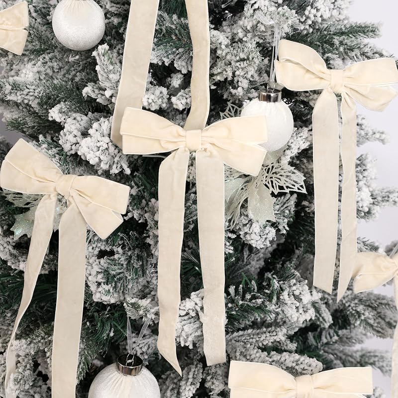 Wironlst 16Pcs Velvet Christmas Bows Cream – Balanced size for versatile placement