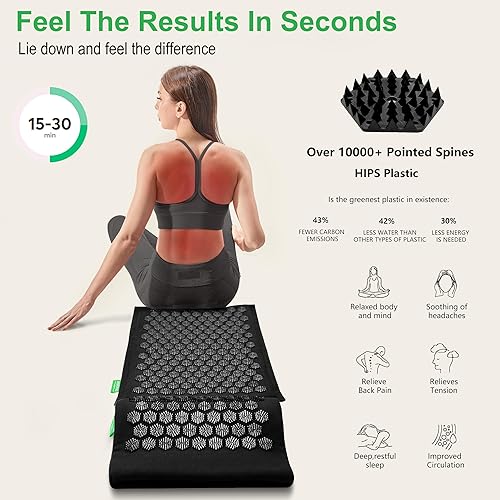 Miniatura 10 de Juego de alfombrillas y almohadas de acupresión de alta calidad, lino natural y fibra de coco, diseño ergonómico, apto para FSAHSA, alivia el estrés