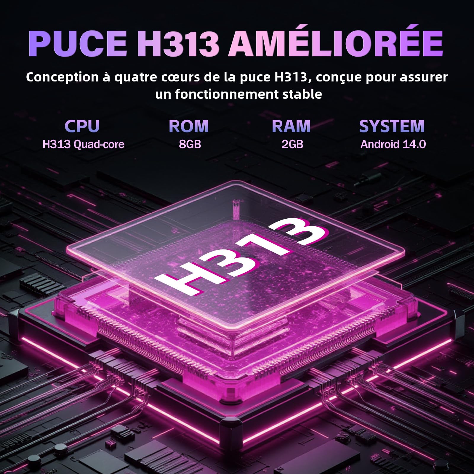 Boîtier TV H20PRO Android 14, 2 Go+8 Go,processeur Allwinner H313 quadricœur,Wi-FI 2,4 GHz + 5 GHz et Ethernet 100 MB/s,boîtier TV Intelligent pour Le Salon ou la Chambre,Deux Ports USB (Noir)