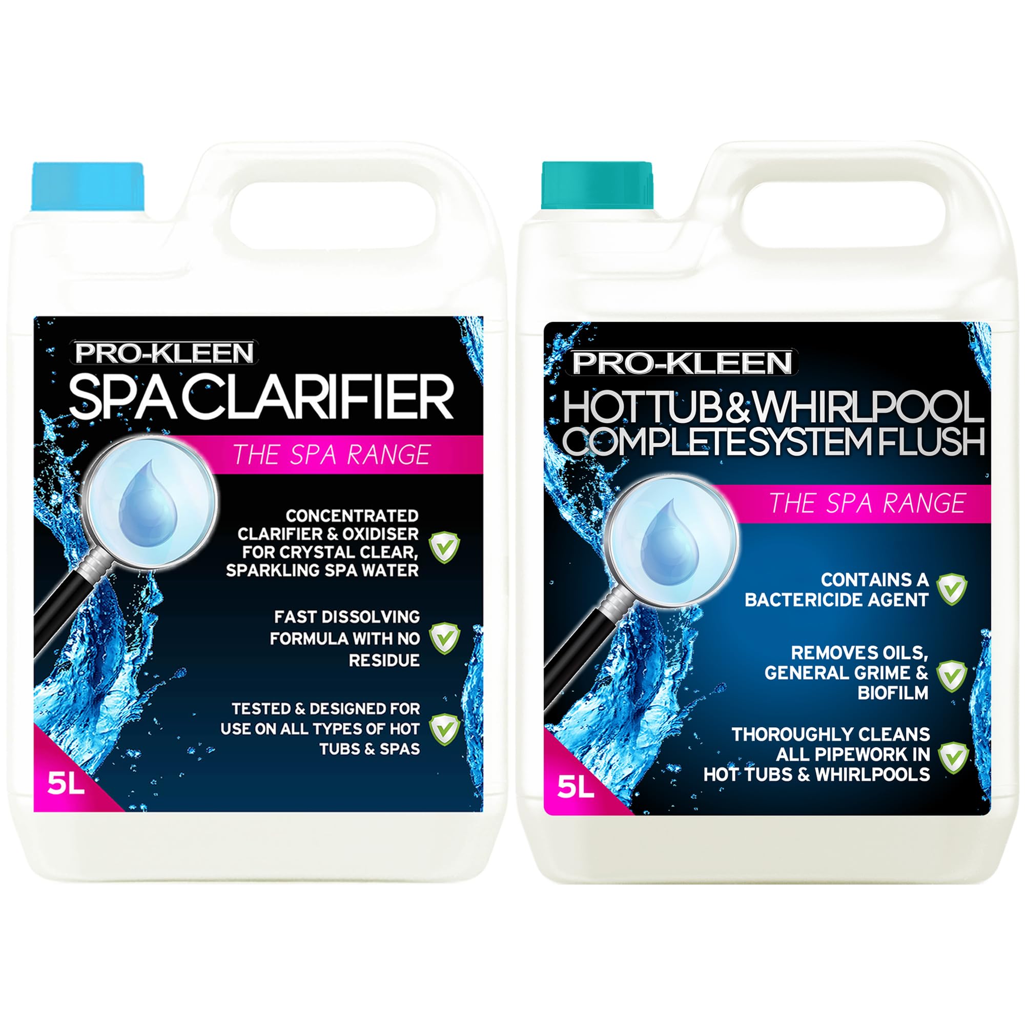 5L of Pro-Kleen Spa Clarifier & Pro-Kleen 5 Litres Hot Tub & Whirlpool Complete System Flush - Achieve Brilliant, Sparkling Water - Improves Filter Performance & Efficiency