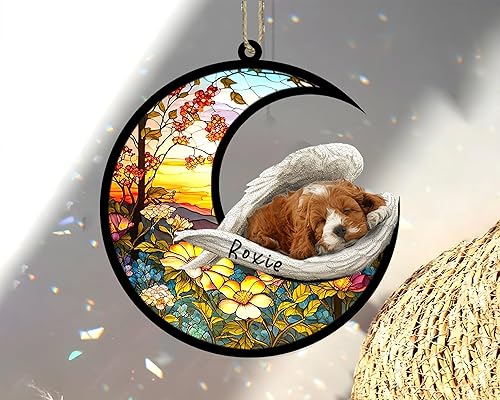 Miniatura 333 de Chow Chow Dog Memorial Suncatcher, adorno de Navidad Chow Chow con nombre, atrapador de pérdida de mascotas, regalos para los amantes de los perros