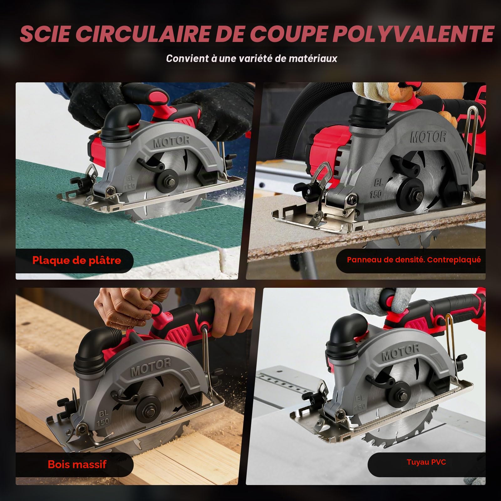 Scie circulaire sans fil de 15,2 cm compatible avec Milwaukee M18, scies circulaires sans balais de 6200 tr/min avec 2 lames de 150 mm, profondeur de coupe 50 mm, biseau de 0 à 45° pour coupe du bois
