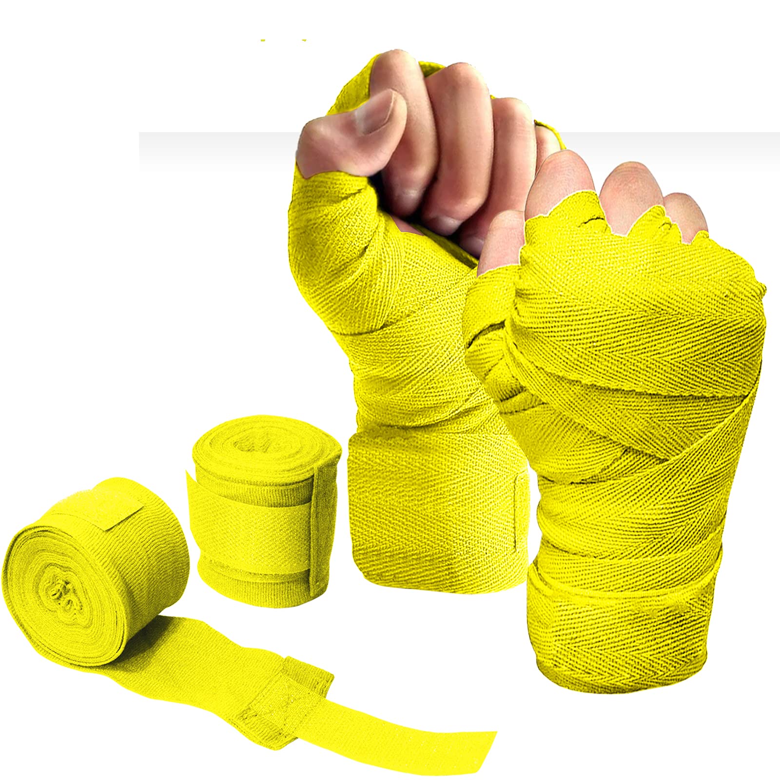 YNR MMA Boxing Hand Wraps - Inner Gloves, Short Boxing Bandages for Men, Women & Kids, Wrist Support Straps, Kickboxing Gym Wraps, Boxing & Glove Wraps | (Yellow)