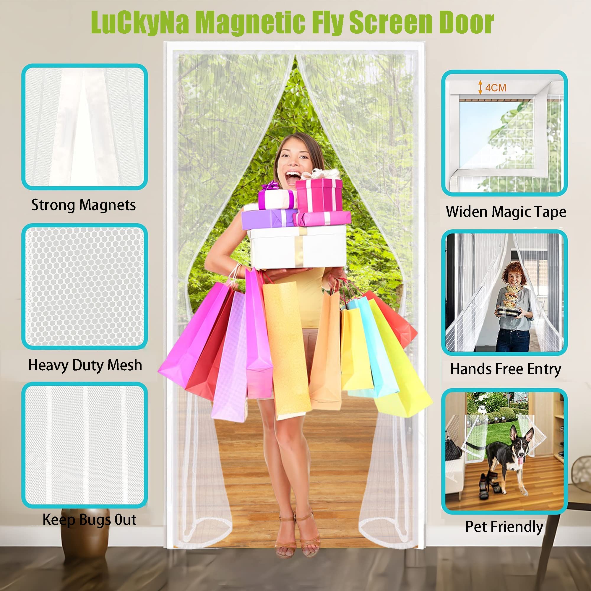Zanzariera Magnetica Porta Finestra - zanzariera per insetti 185 x 260 cm Chiusura Automatica Adsorbimento Magnetico Rete Prevent flying into foreign objects per Bambini E Animali Domestici - Bianco A