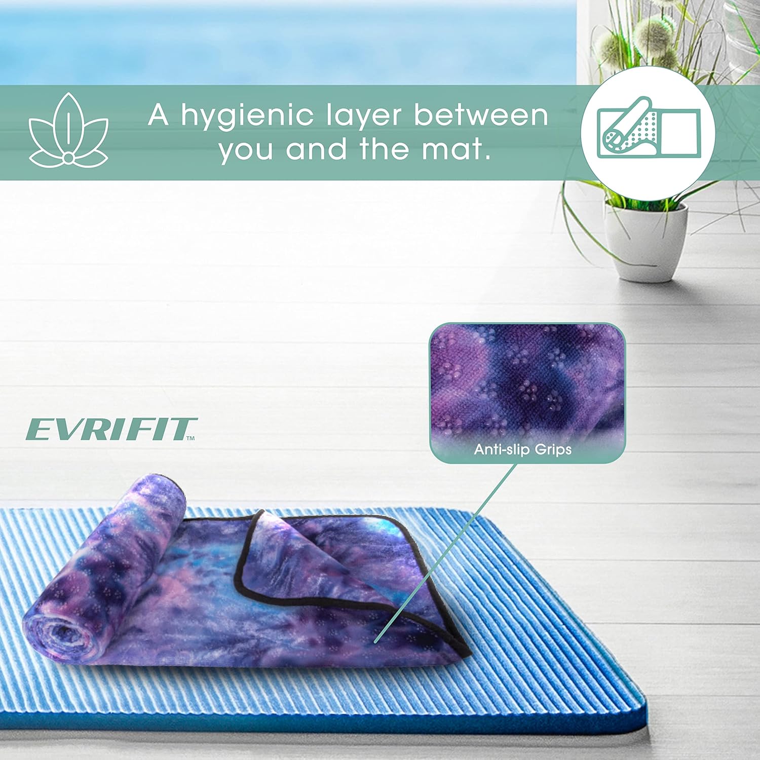EvriFit Yoga Towel, Made of Absorbent Microfiber, Soft and Durable, 71 Inches by 26.5 Inches, Ideal for Bikram Hot Yoga, Suitable for All Levels : Sports & Outdoors