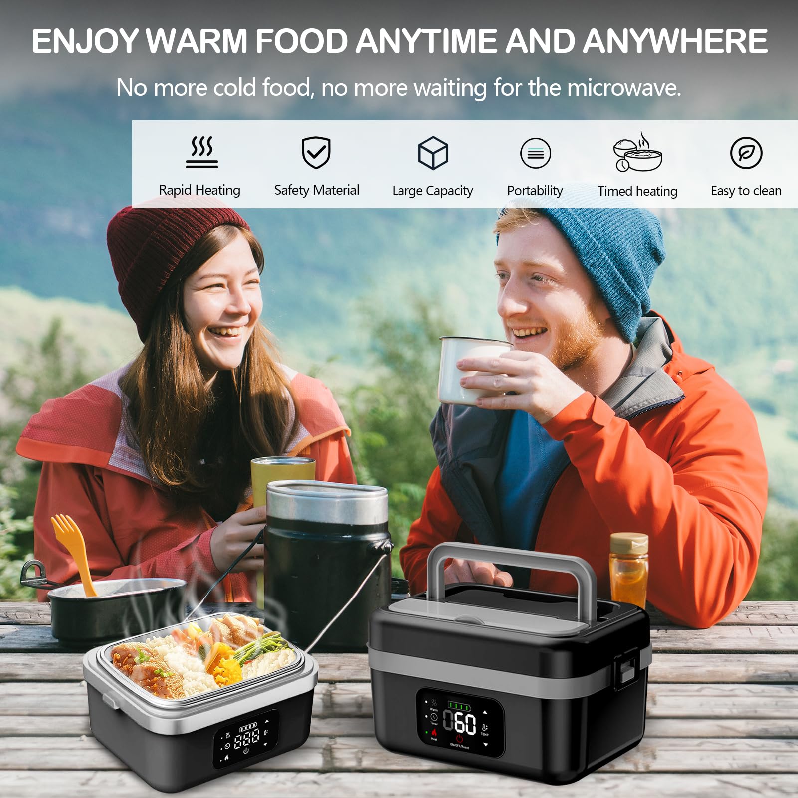 Fiambrera Eléctrica Portátil, Fiambrera Inalámbrica Autocalentable Recargable, 1L Fiambreras Bento Adultos con Calentamiento Programado, Fiambreras Comida para Comidas en Movimiento