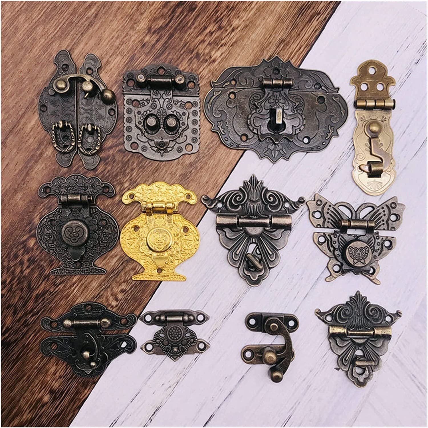 30 stks antieke vintage slot sluiting 3,2 x 2,8 cm hasp haak retro stijl ijzeren klink voor sieraden geschenkdozen(Zilver Links